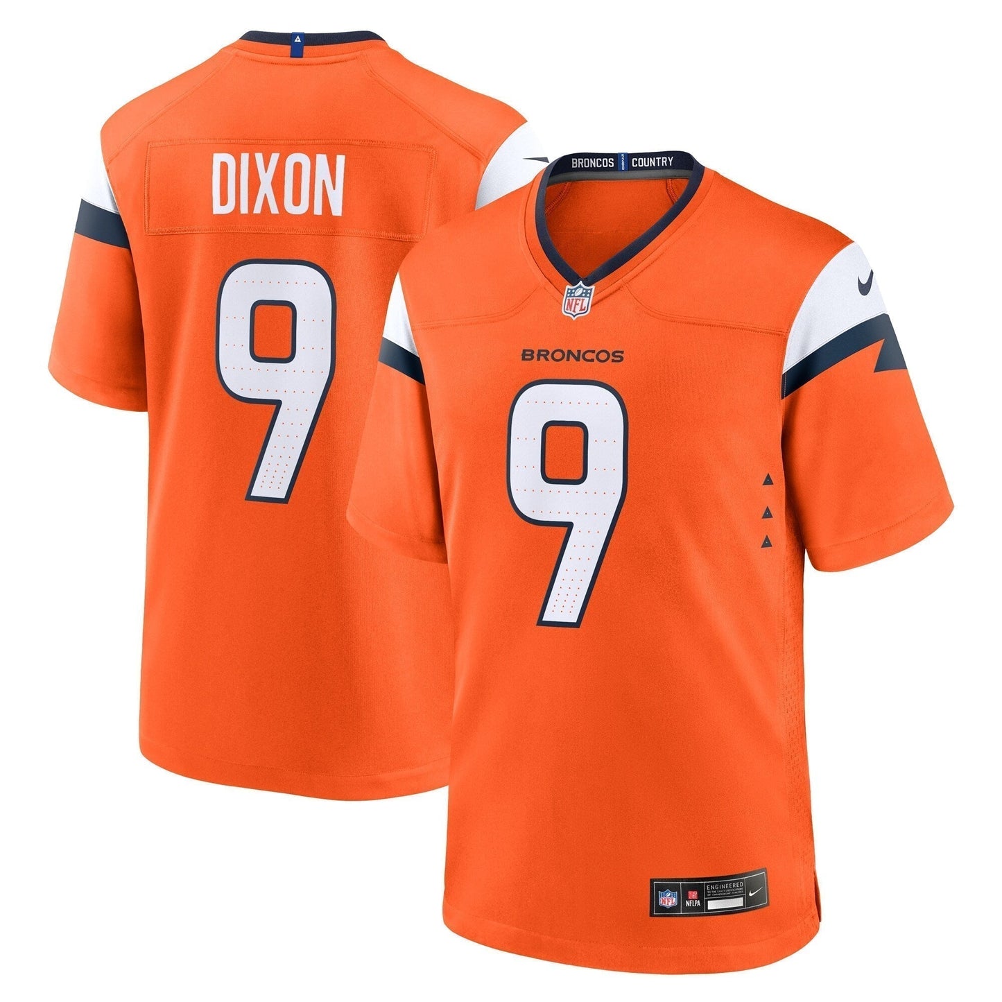 Riley Dixon Denver Broncos Team Game Jersey - Orange football jersey product view 1