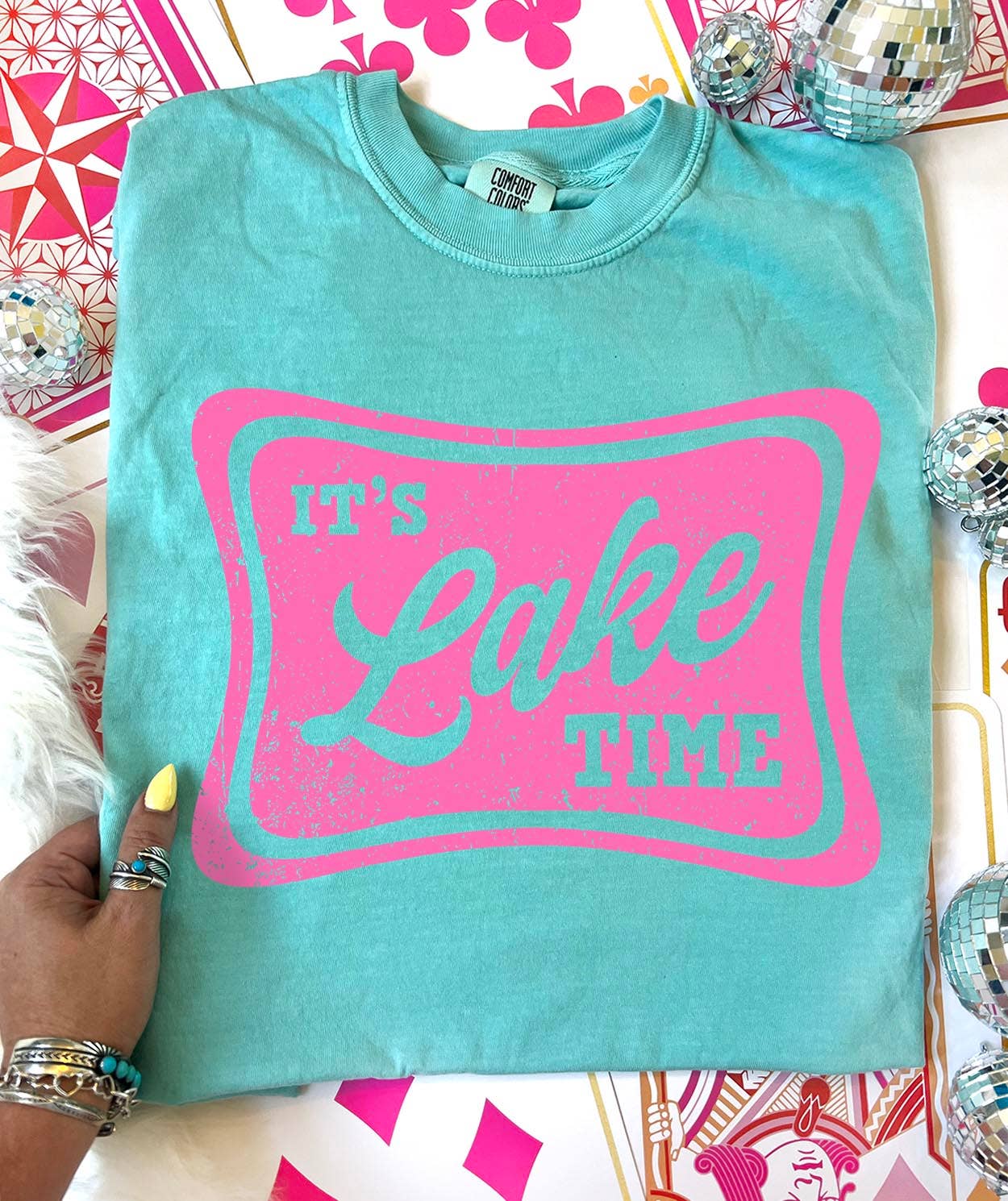 It's Lake Time - Comfort Color - Chalky Mint & Pink Unisex T-shirt, Sweatshirt, Hoodie, Long Sleeve Tee - T-Shirt, Sweatshirt, Hoodie