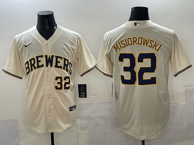 Men's Milwaukee Brewers Jacob Misiorowski Cream Home Replica Player Jersey baseball jersey product view 1