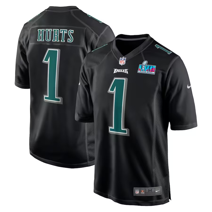 Men's Philadelphia Eagles Jalen Hurts Black Super Bowl LVII Patch Fashion Game Jersey football jersey product view 1