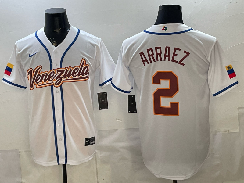 Men's Venezuela Baseball Luis Arraez #2 White 2026 World Baseball Classic Stadium Jersey baseball jersey product view 1