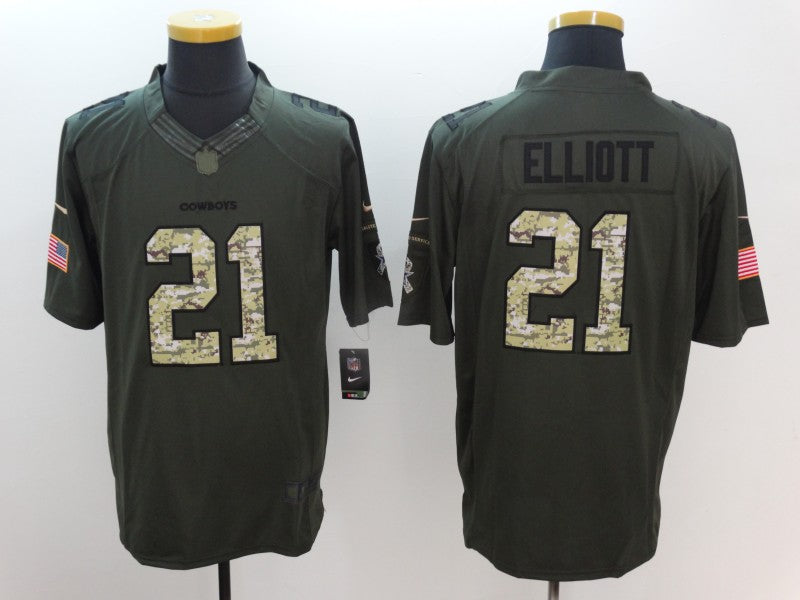 Men's Dallas Cowboys Ezekiel Elliott #21 Army Green Game Jersey1 football jersey product view 1