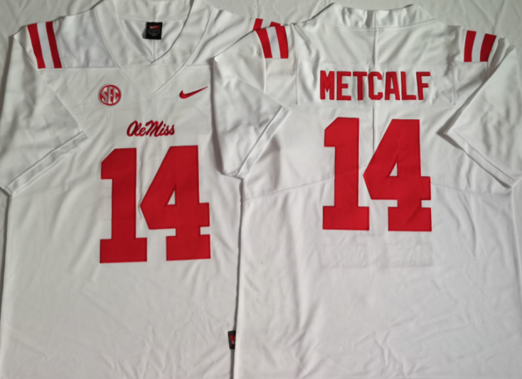 Men's Ole Miss Rebels DK Metcalf White Player Game Jersey sports jersey product view 1