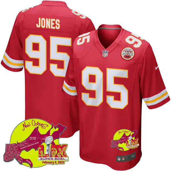 Chris Jones 95 Kansas City Chiefs Super Bowl LIX New Orleans Patch Game Men Jersey - Red football jersey product view 1