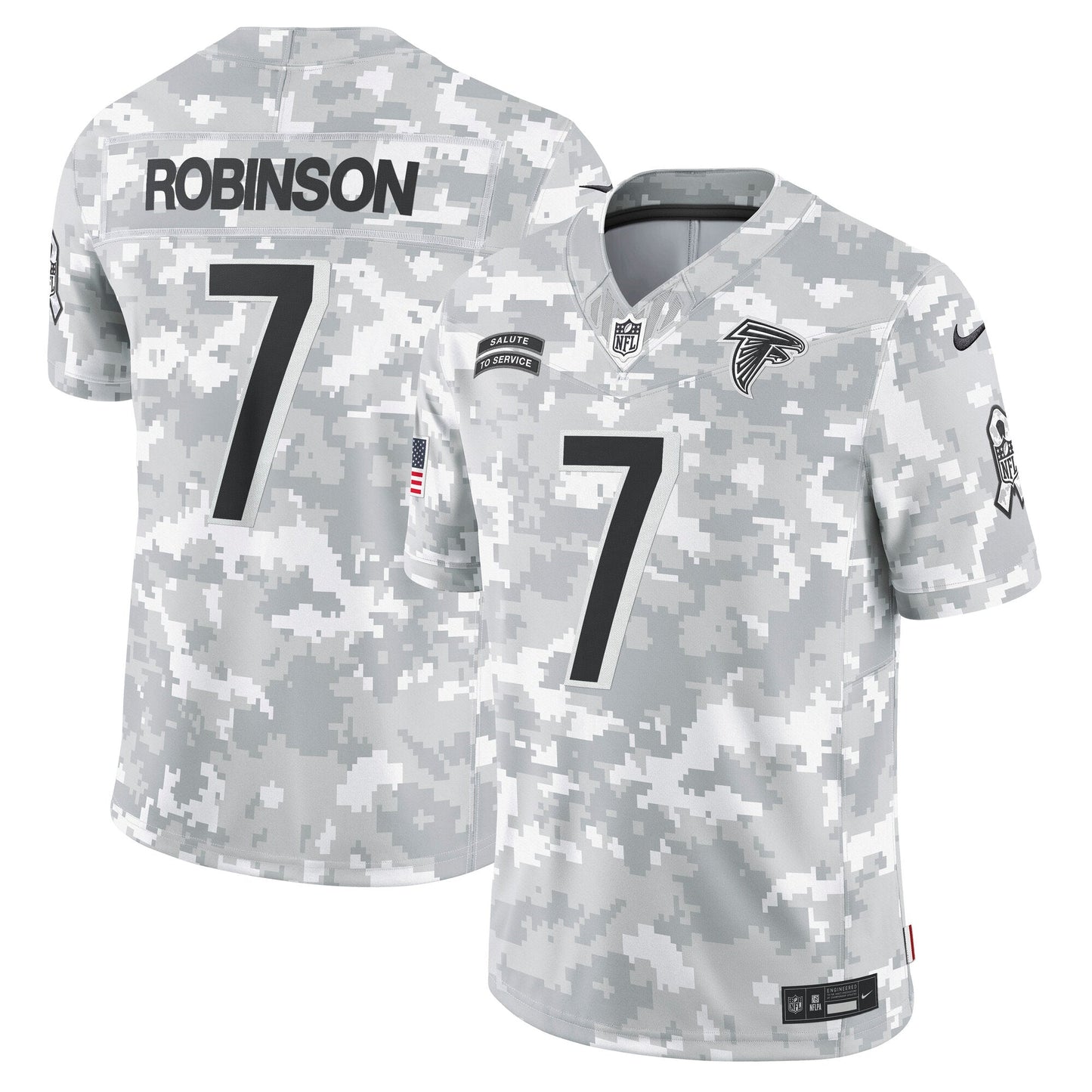 Bijan Robinson Atlanta Falcons 2024 Salute to Service Limited Jersey - Arctic Camo football jersey product view 1