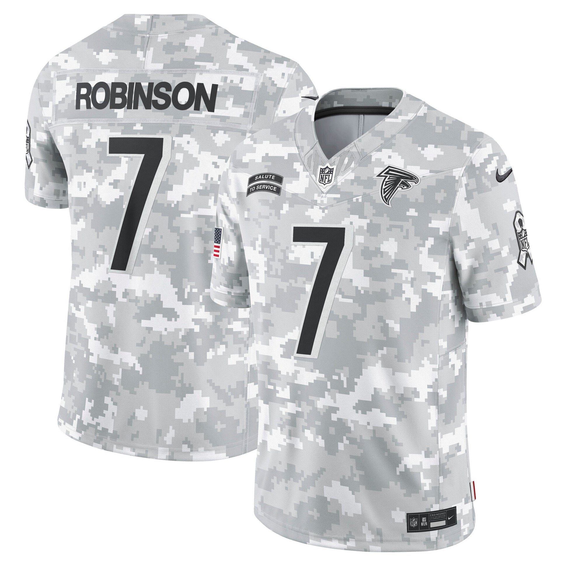 Bijan Robinson Atlanta Falcons 2024 Salute to Service Limited Jersey - Arctic Camo football jersey product view 1