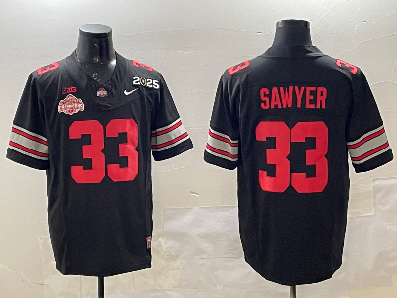 Men's Ohio State Buckeyes Jack Sawyer Black 2025 CFP Final National Champions Patch F.U.S.E. Jersey sports jersey product view 1