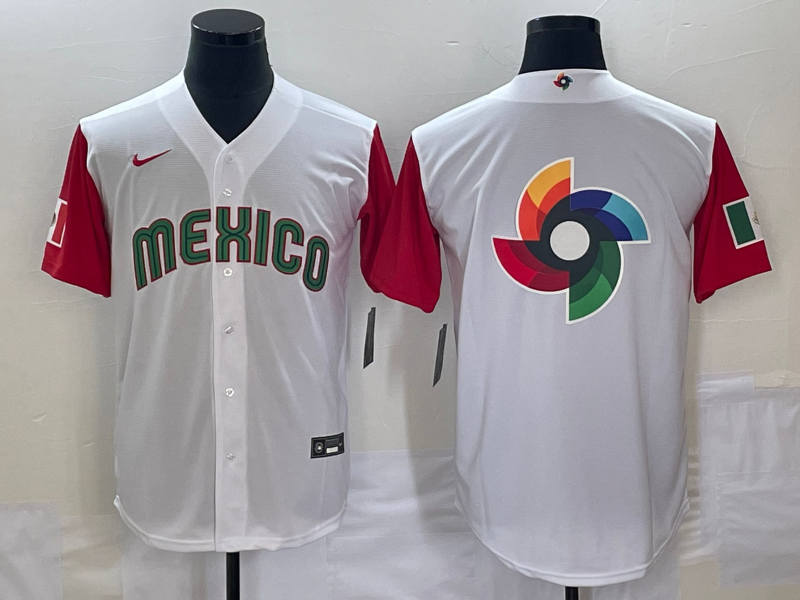Men's 2023 World Baseball Classic Mexico White/Red Player Jersey baseball jersey product view 1