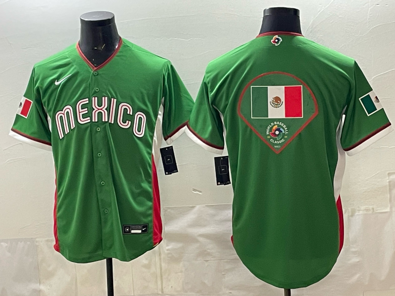 Men's Mexico Baseball Green 2026 World Baseball Classic Game Jersey baseball jersey product view 1