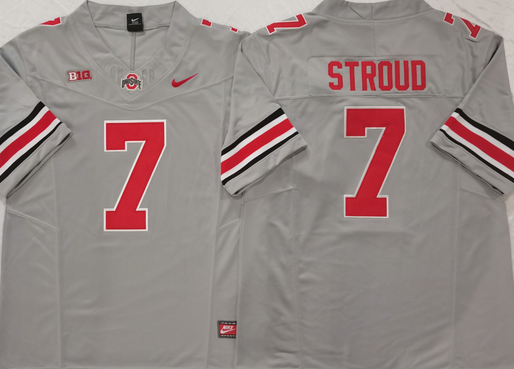 Men's Ohio State Buckeyes CJ Stroud Grey Game Jersey sports jersey product view 1