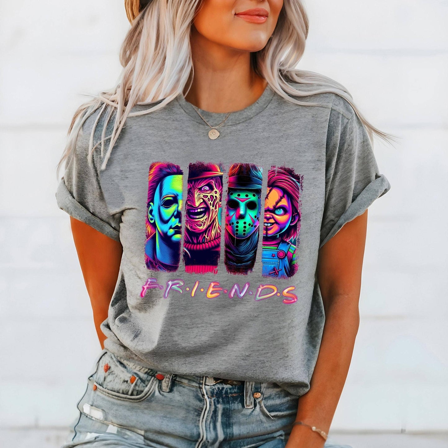 Horror Friends Tee, Scary Movie Killers Halloween Shirt Unisex T-shirt, Sweatshirt, Hoodie, Long Sleeve Tee - T-Shirt, Sweatshirt, Hoodie