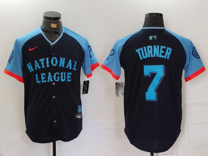 Men's National League Trea Turner Navy 2024 MLB All-Star Game Limited Player Jersey baseball jersey product view 1