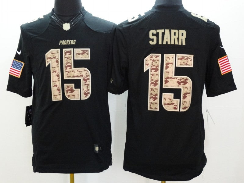 Men's Green Bay Packers Bart Starr #15 Black Game Jersey1 football jersey product view 1