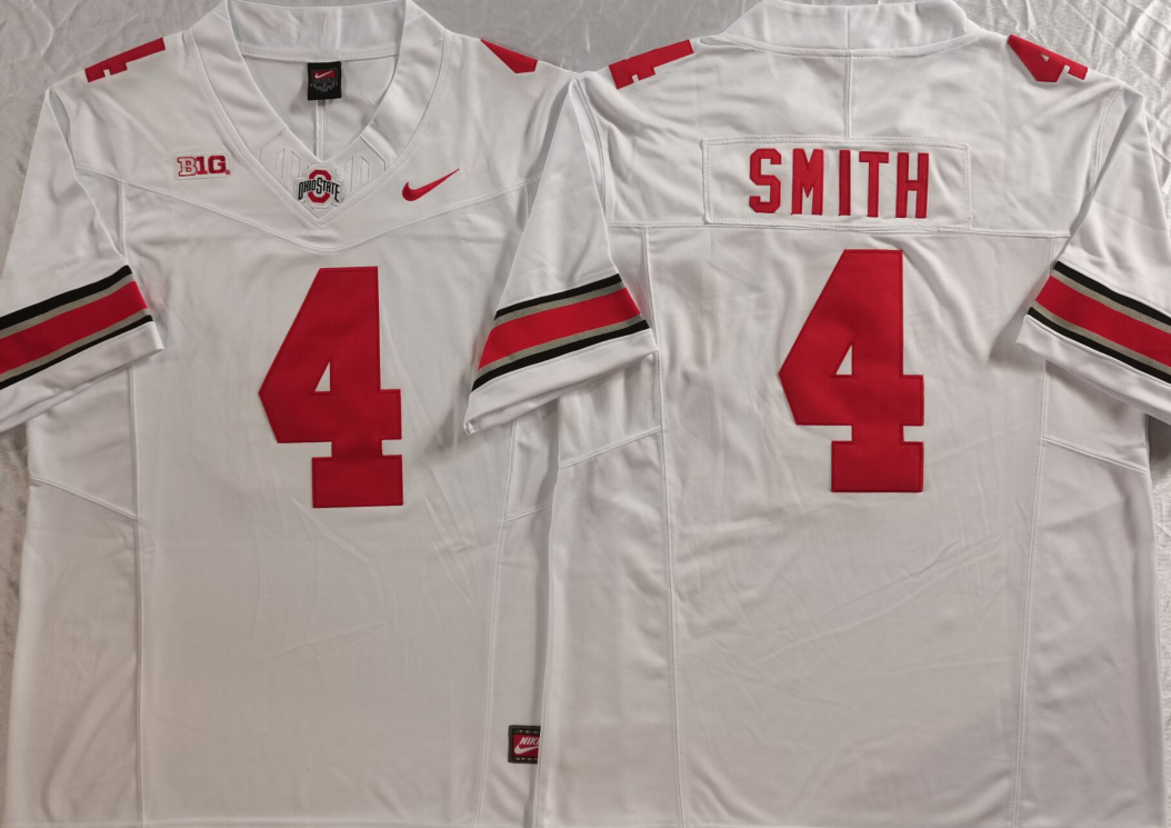 Men's Ohio State Buckeyes Jeremiah Smith #4 White Game Jersey sports jersey product view 1