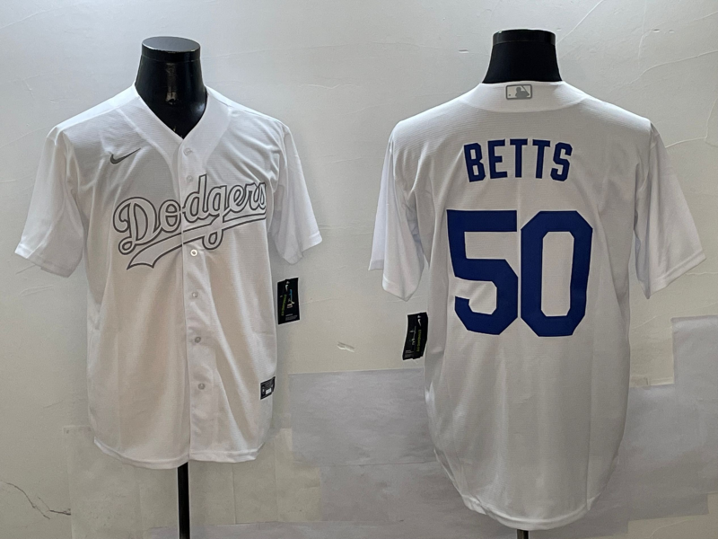Men's Los Angeles Dodgers Mookie Betts #50 White Player Jersey baseball jersey product view 1