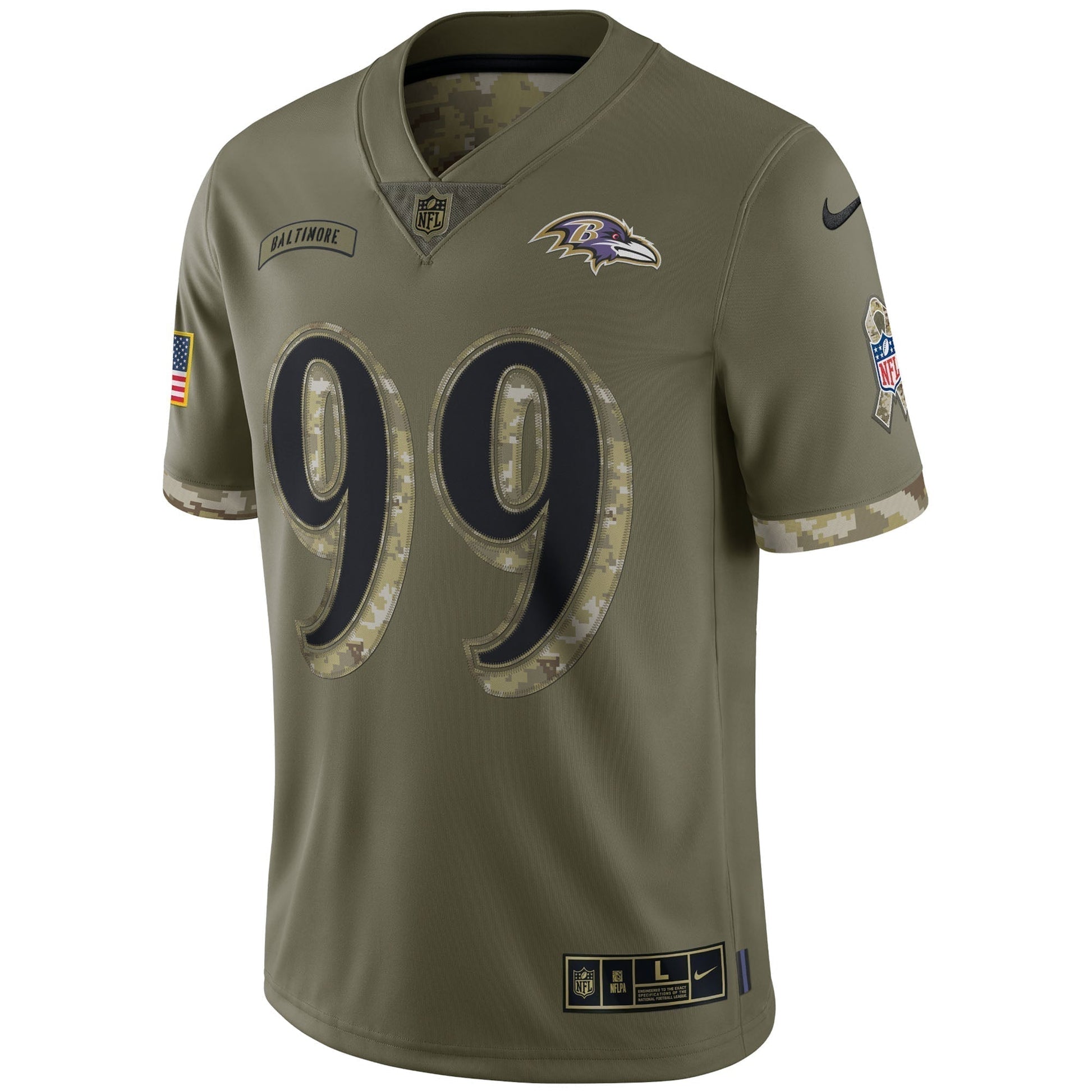 Odafe Oweh Baltimore Ravens 2022 Salute To Service Limited Jersey - Olive football jersey product view 2