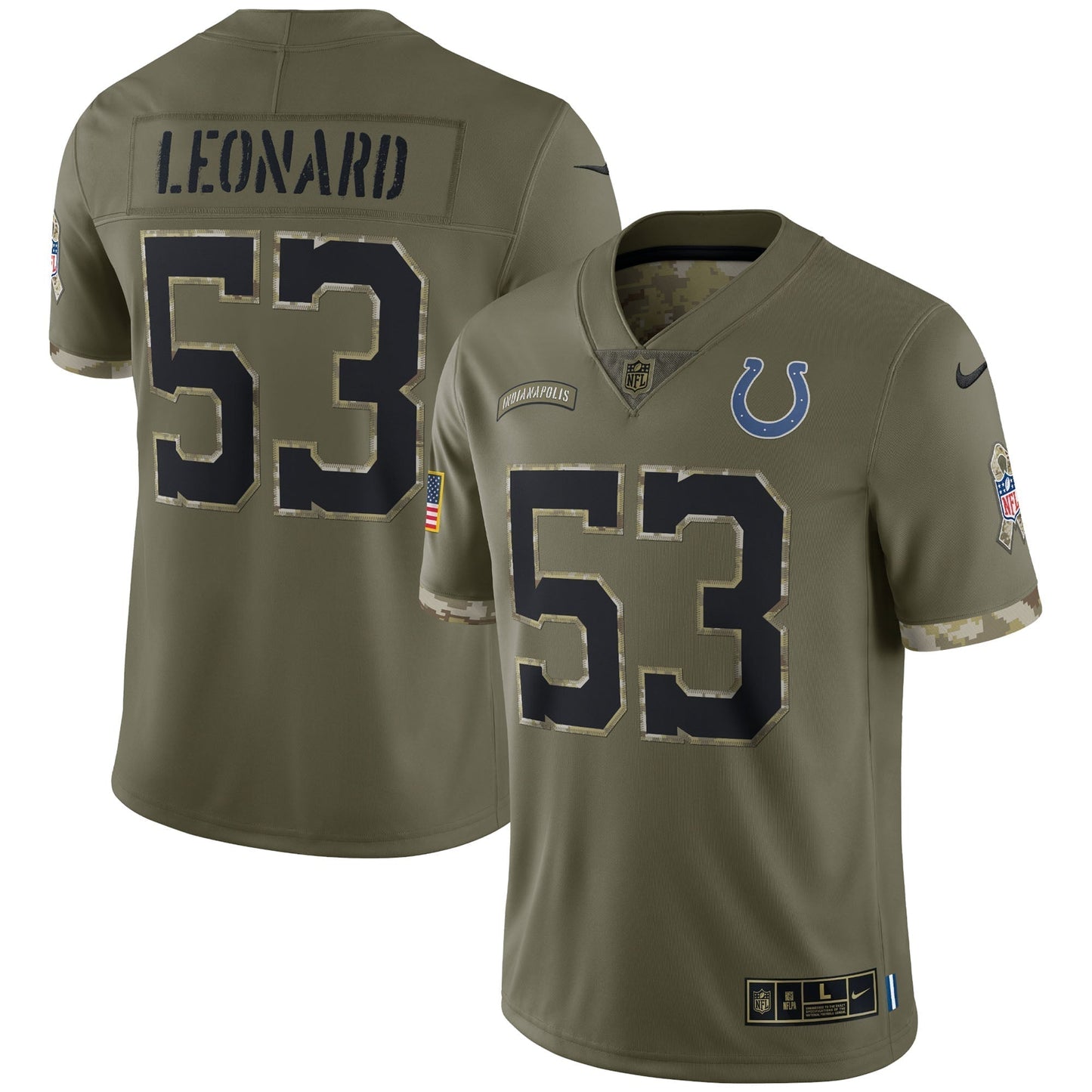 Shaquille Leonard Indianapolis Colts Salute To Service Limited Jersey - Olive football jersey product view 1