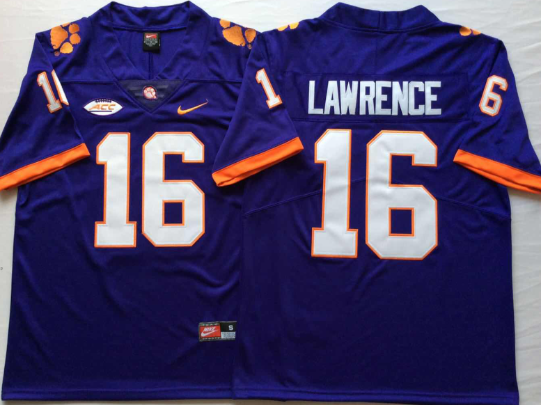Men's Clemson Tigers Trevor Lawrence Purple Game Jersey sports jersey product view 1