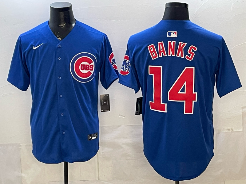 Men's Chicago Cubs Ernie Banks #14 Royal Alternate Replica Jersey baseball jersey product view 1