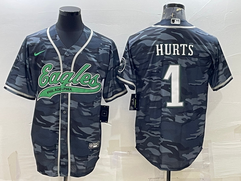 Men's Philadelphia Eagles Jalen Hurts Grey Camouflage Game Jersey Joint Edition football jersey product view 1