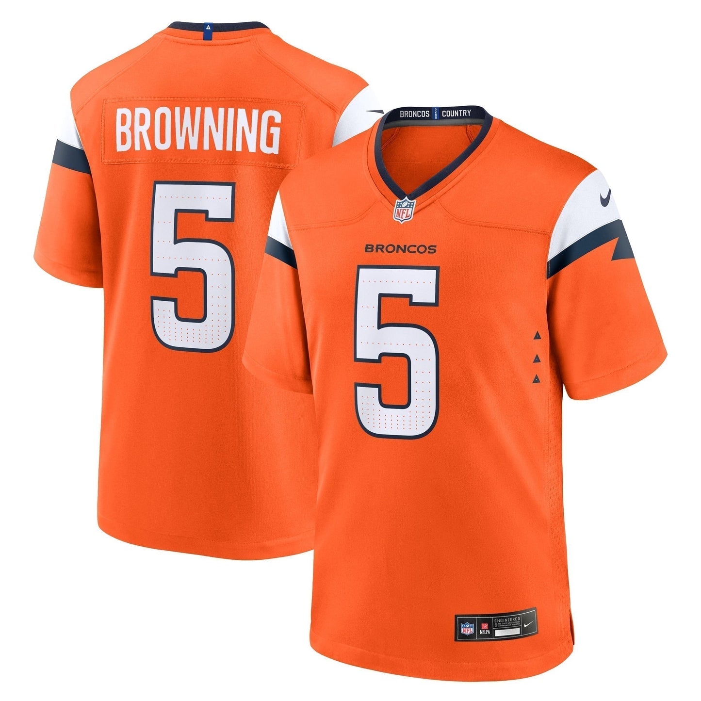 Baron Browning Denver Broncos Team Game Jersey - Orange football jersey product view 1