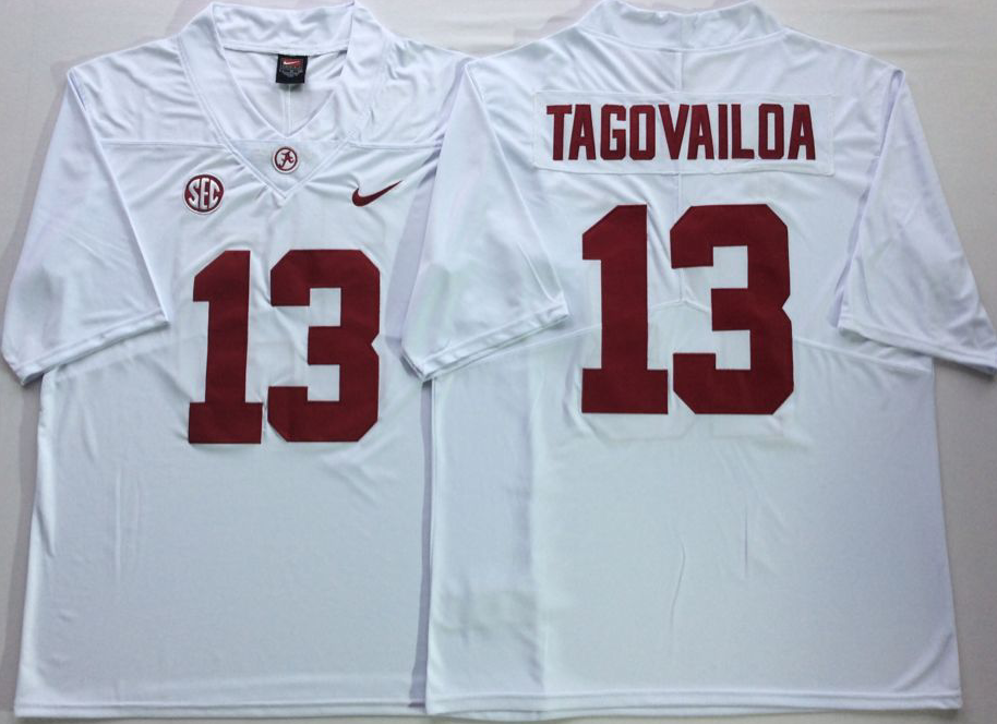 Men's Alabama Crimson Tide Tua Tagovailoa #13 White Player Game Jersey sports jersey product view 1