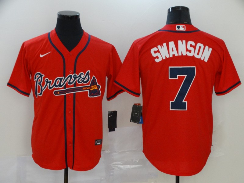 Men's Atlanta Braves Dansby Swanson #7 Red Replica Player Jersey baseball jersey product view 1