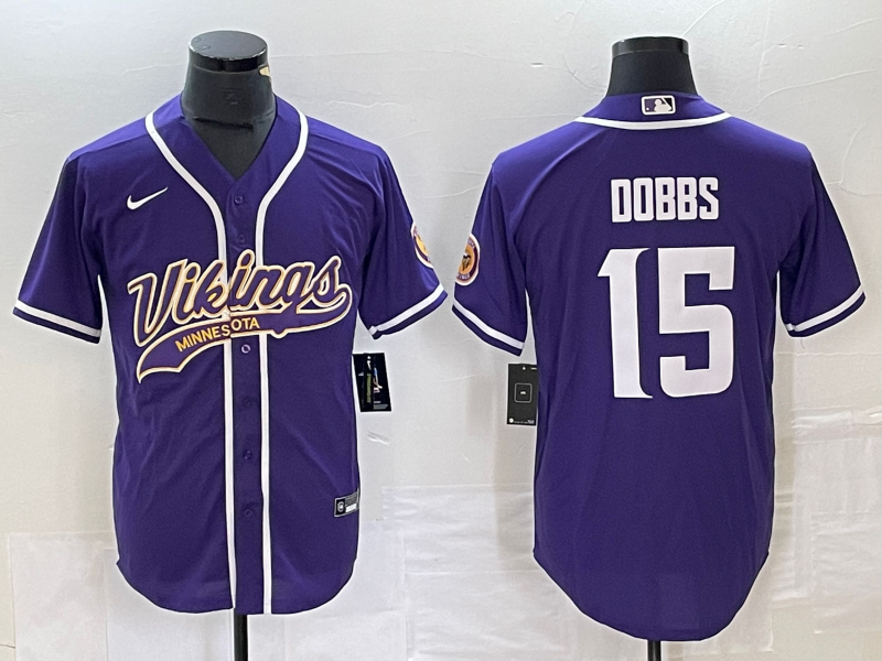 Men's Minnesota Vikings Joshua Dobbs #15 Purple Game Jersey1 Joint Edition football jersey product view 1