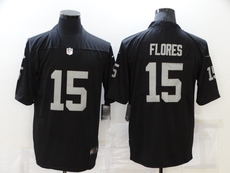 Men's Las Vegas Raiders Tom Flores #15 Black Game Jersey1 football jersey product view 1