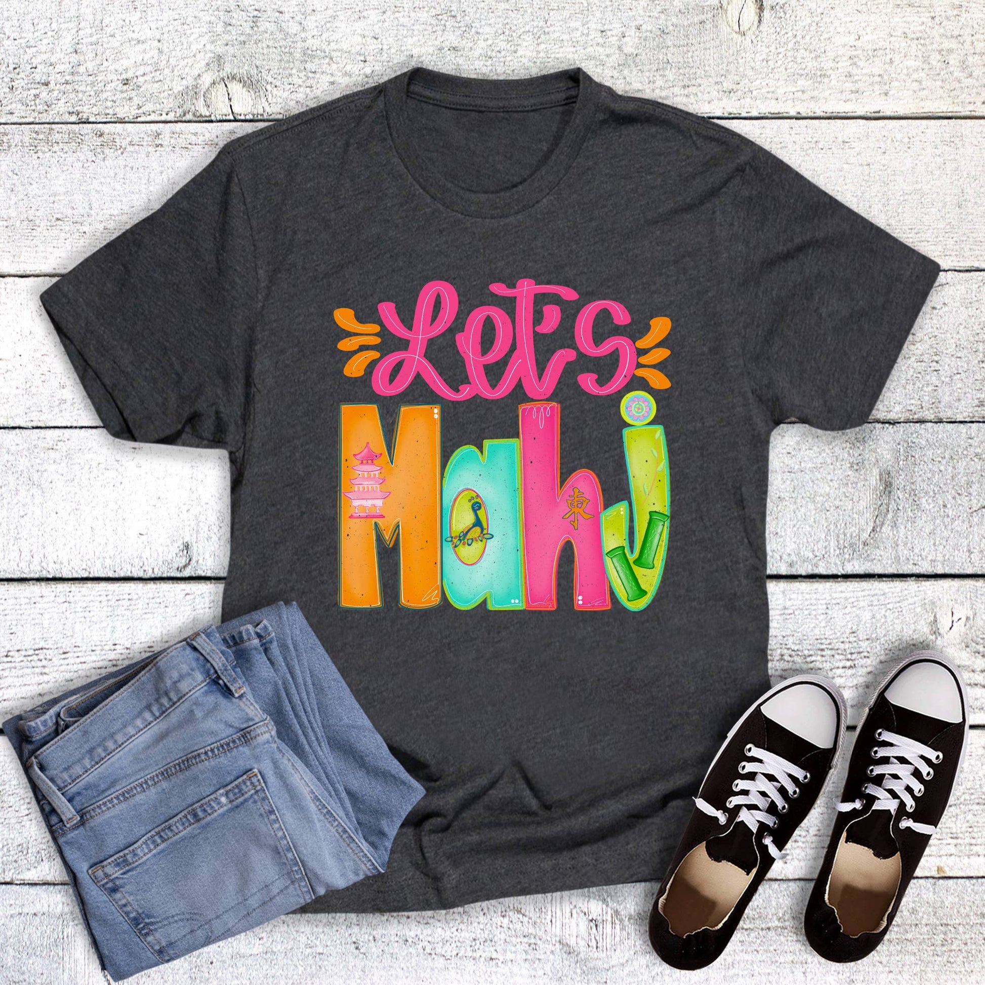 Mahjong Let's Mahj Graphic Tee Unisex T-shirt, Sweatshirt, Hoodie, Long Sleeve Tee - T-Shirt, Sweatshirt, Hoodie