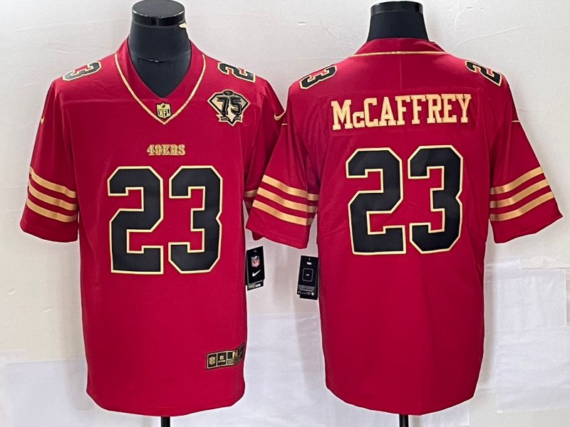 Men's San Francisco 49ers Christian McCaffrey Red 75th Anniversary Game Jersey football jersey product view 1