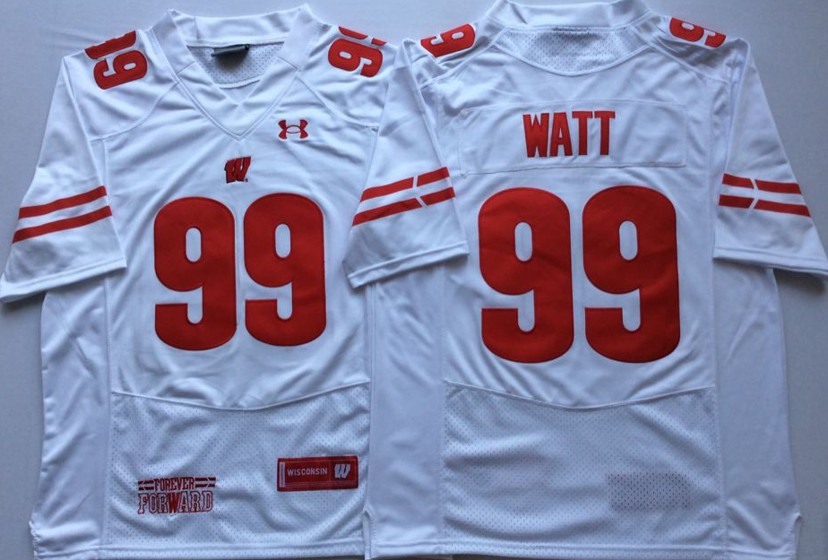 Men's Wisconsin Badgers J.J. Watt White Player Jersey sports jersey product view 1