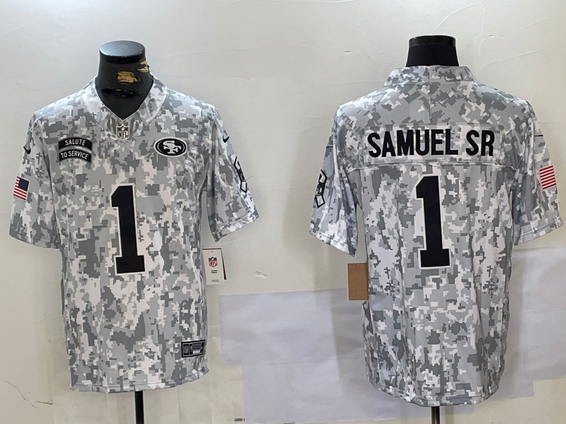 Men's San Francisco 49ers Deebo Samuel Sr Arctic Camo 2024 Salute to Service Limited Jersey football jersey product view 1