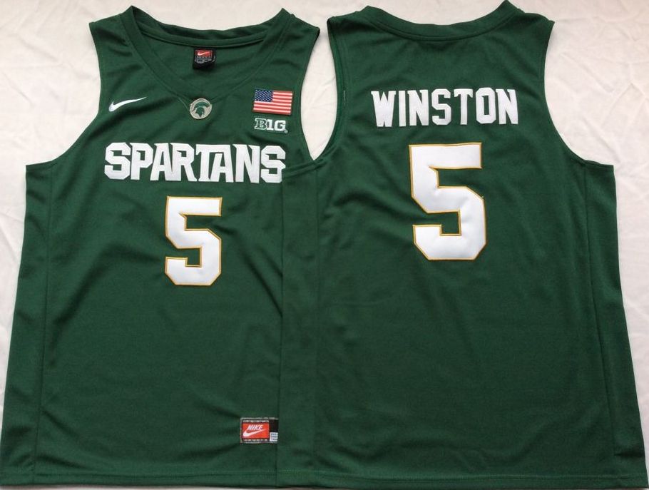 Men's Michigan State Spartans Cassius Winston Green Player Game Jersey sports jersey product view 1
