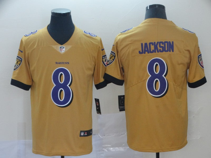 Men's Baltimore Ravens Lamar Jackson #8 Yellow Inverted Legend Jersey1 football jersey product view 1