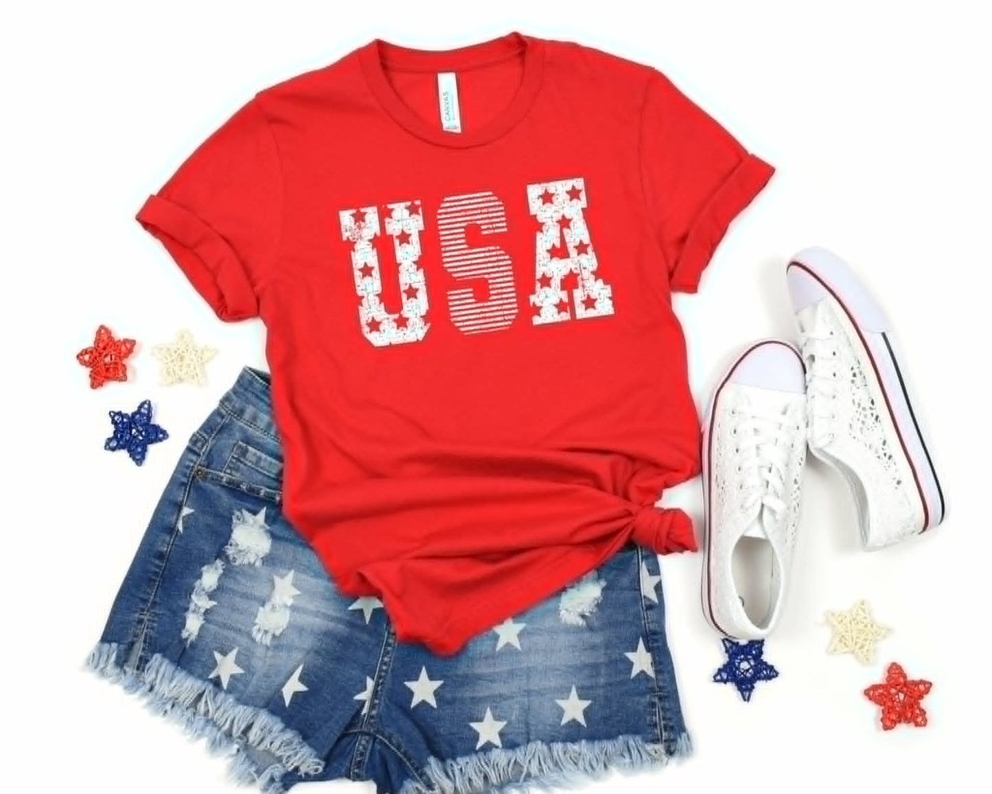 Stars & Stripes USA Red Bella 4th of July Graphic Tee Unisex T-shirt, Sweatshirt, Hoodie, Long Sleeve Tee - T-Shirt, Sweatshirt, Hoodie