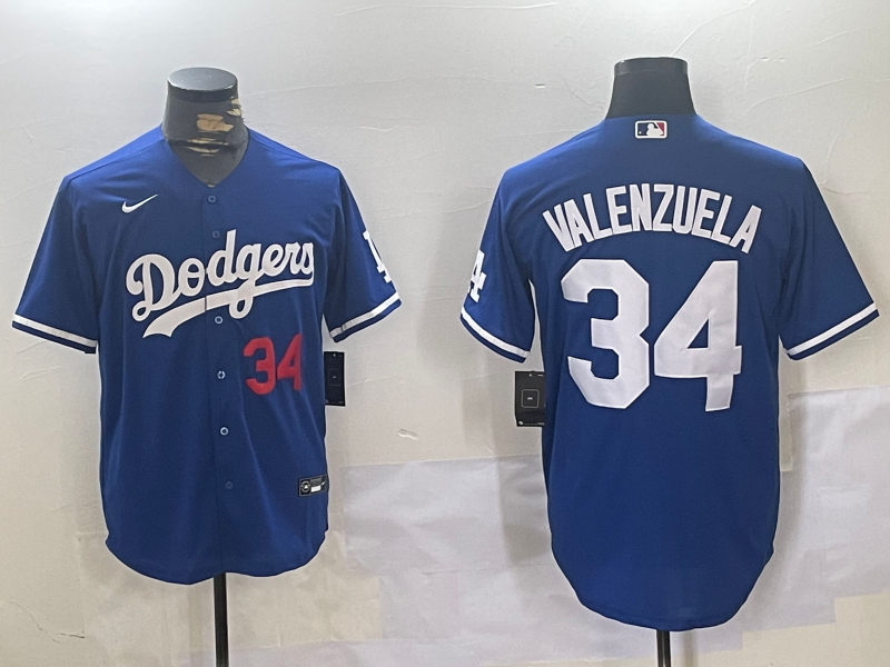 Men's Los Angeles Dodgers Fernando Valenzuela #34 Blue Replica Player Jersey1 baseball jersey product view 1