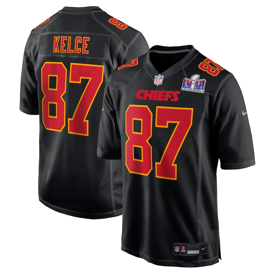 Men's Kansas City Chiefs Travis Kelce Black Super Bowl LVIII Carbon Fashion Game Player Jersey football jersey product view 1