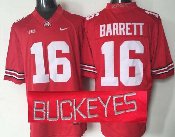 Men's Ohio State Buckeyes JT Barrett #16 Scarlet Player Game Jersey sports jersey product view 1