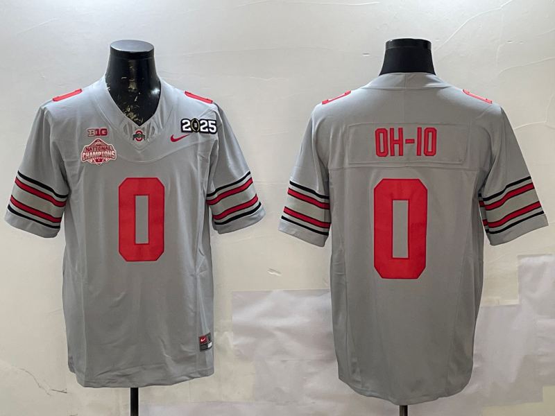 Men's Ohio State Buckeyes #0 Gray 2025 CFP Final National Champions Patch F.U.S.E. Jersey sports jersey product view 1