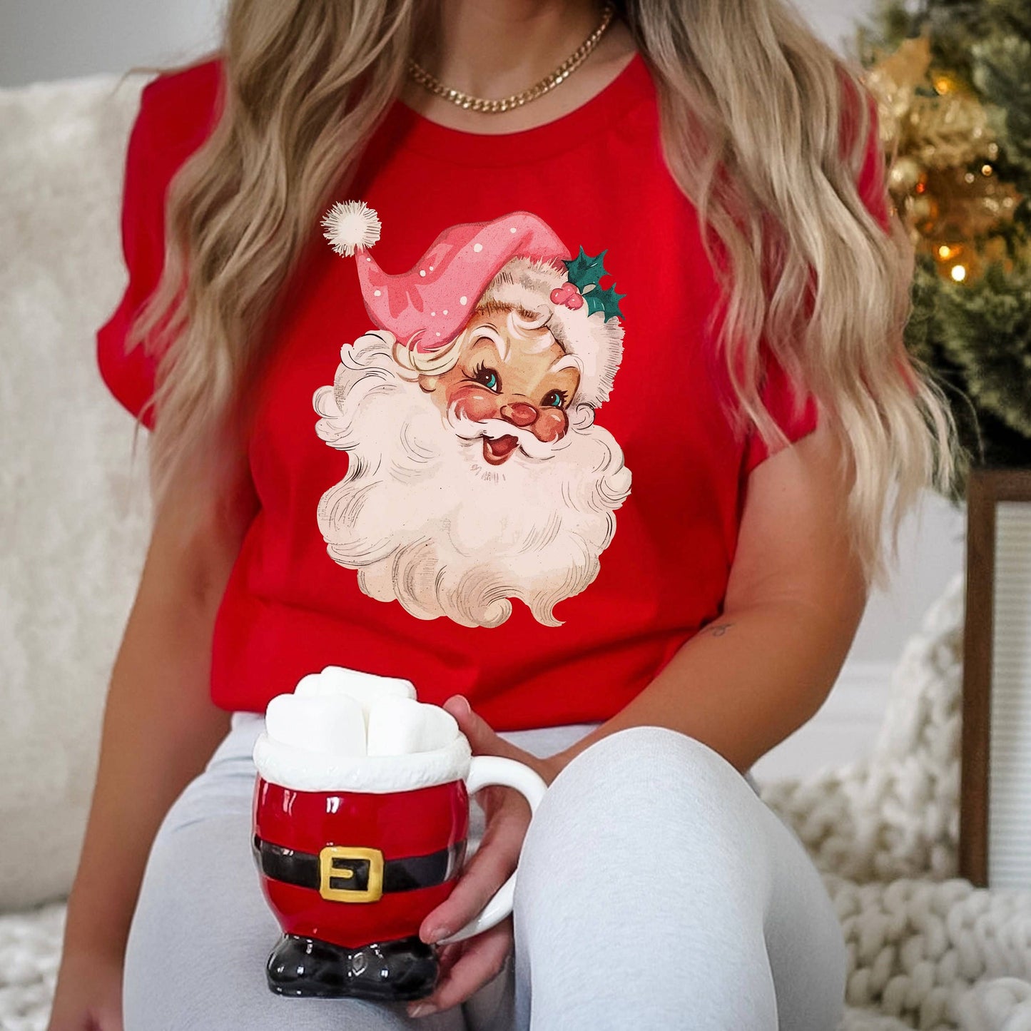 Pink Santa Retro Christmas Sweatshirt- Matching Family Tee Unisex T-shirt, Sweatshirt, Hoodie, Long Sleeve Tee - T-Shirt, Sweatshirt, Hoodie