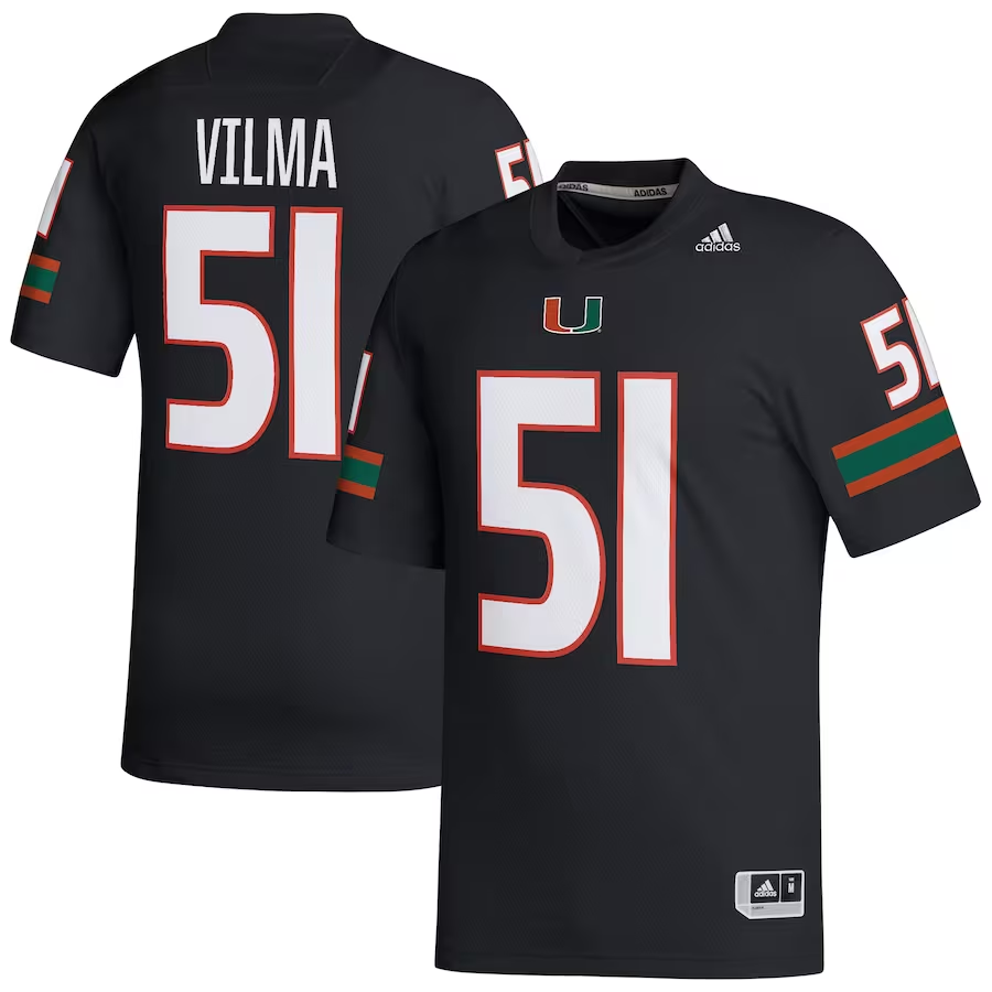 Men's Miami Hurricanes Jonathan Vilma Black Retired Football Player Jersey football jersey product view 1