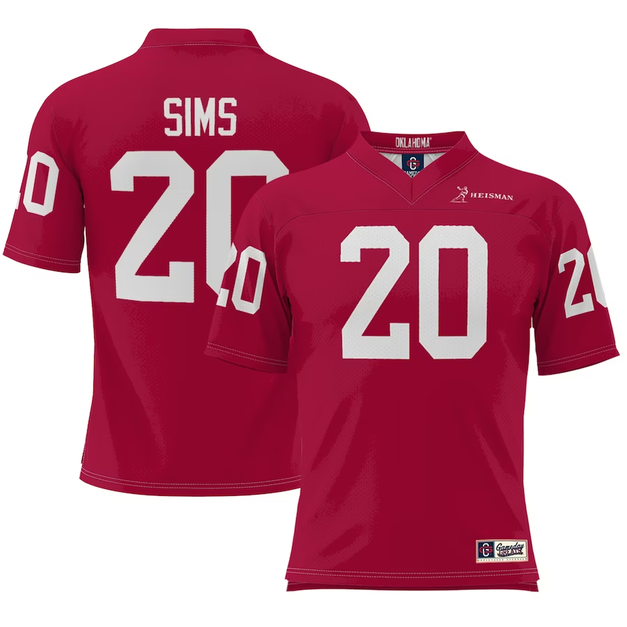 Men's Oklahoma Sooners Billy Sims #20 Crimson Player Game Jersey sports jersey product view 1