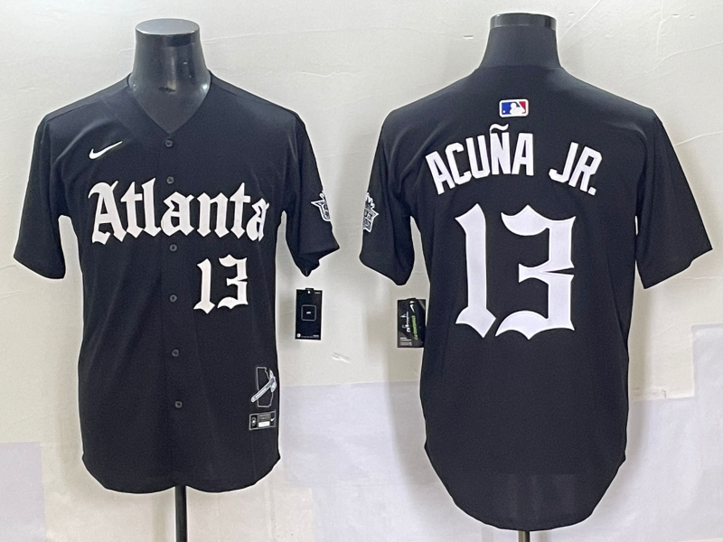 Men's Atlanta Braves Ronald Acuna Jr. #13 Black Limited Player Jersey baseball jersey product view 1