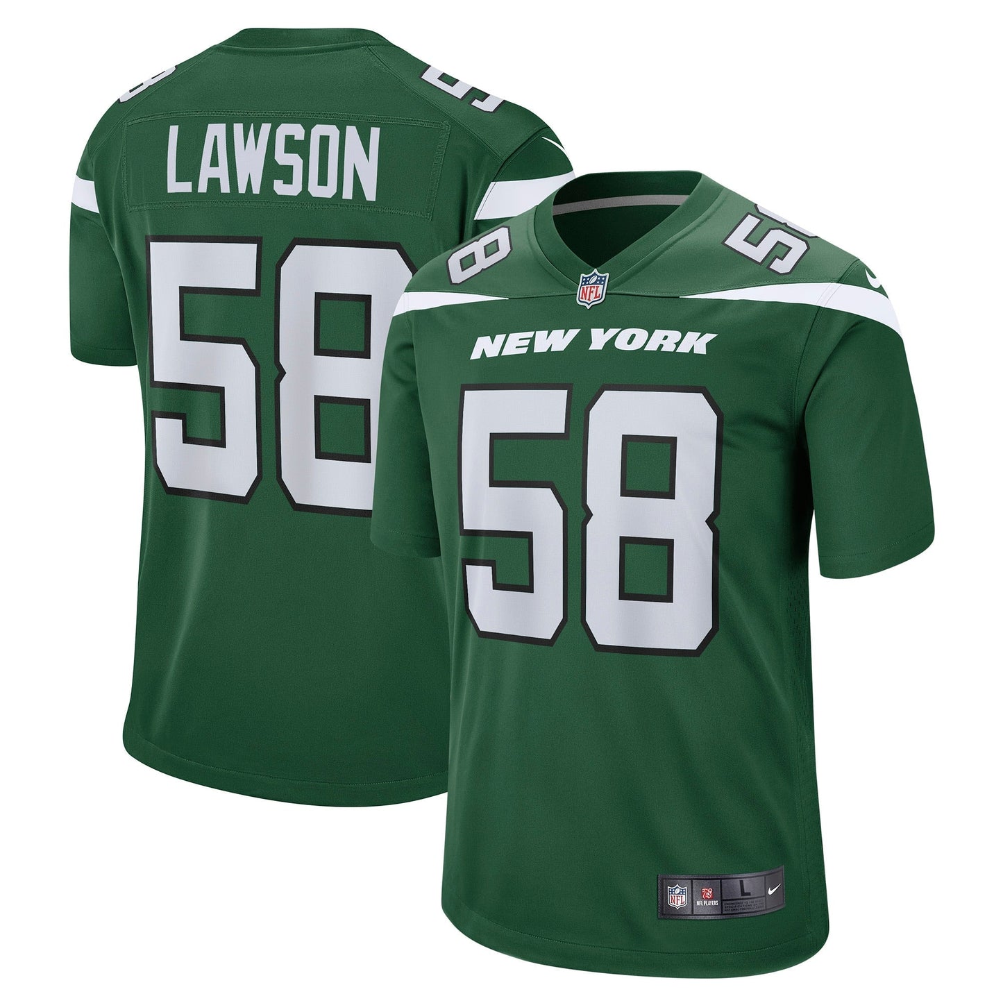 Carl Lawson New York Jets Game Jersey - Gotham Green football jersey product view 1