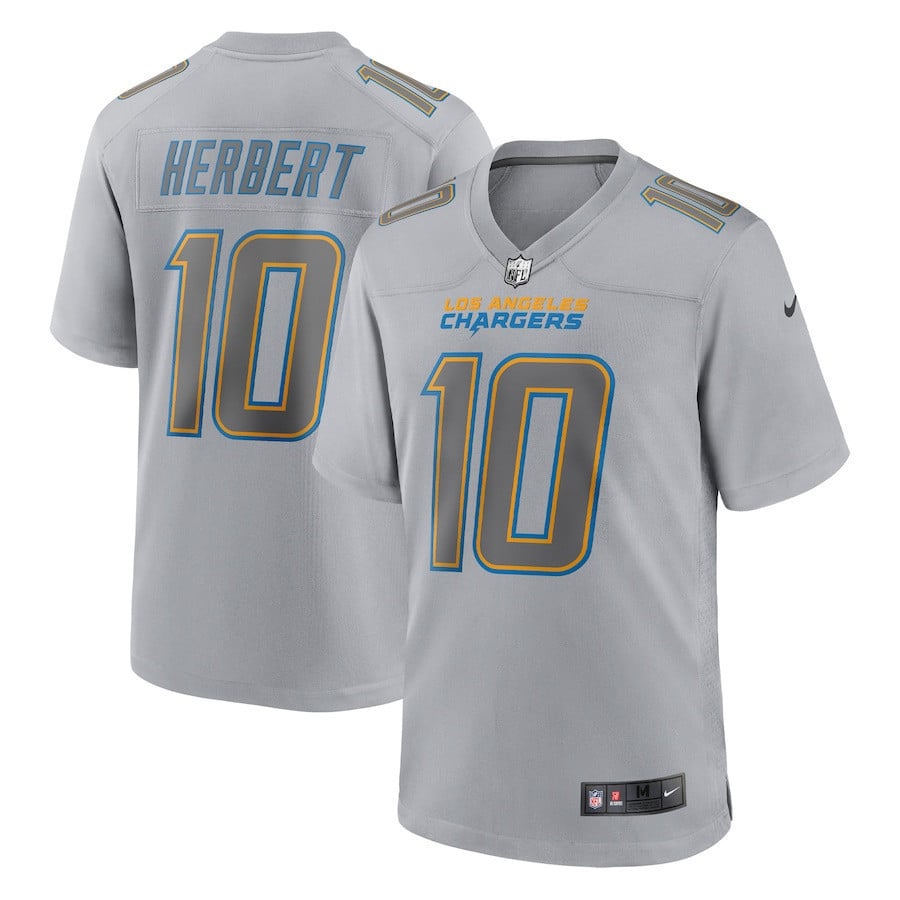 Justin Herbert 10 Los Angeles Chargers Atmosphere Fashion Game Jersey - Gray football jersey product view 1