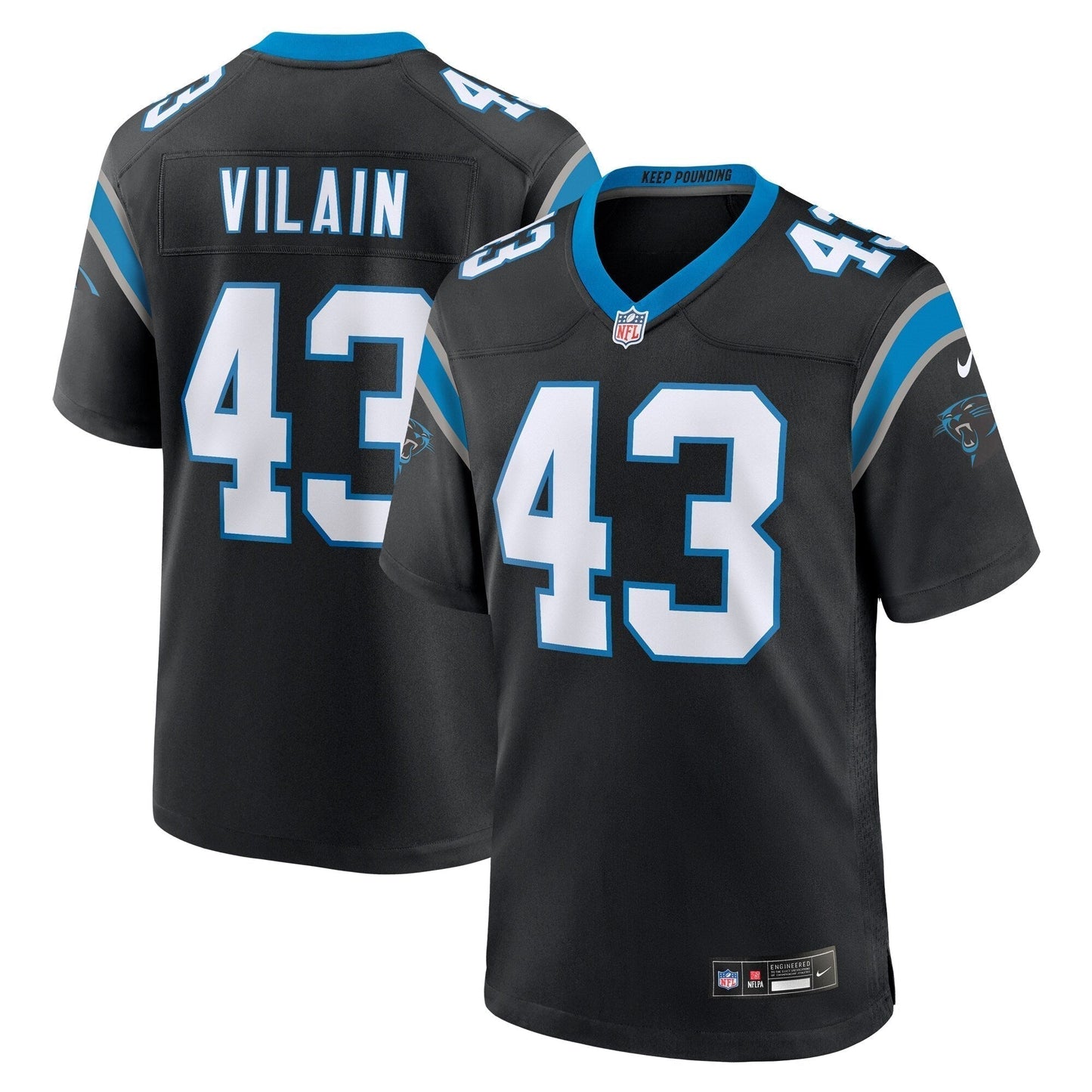 Luiji Vilain Carolina Panthers Game Jersey - Black football jersey product view 1