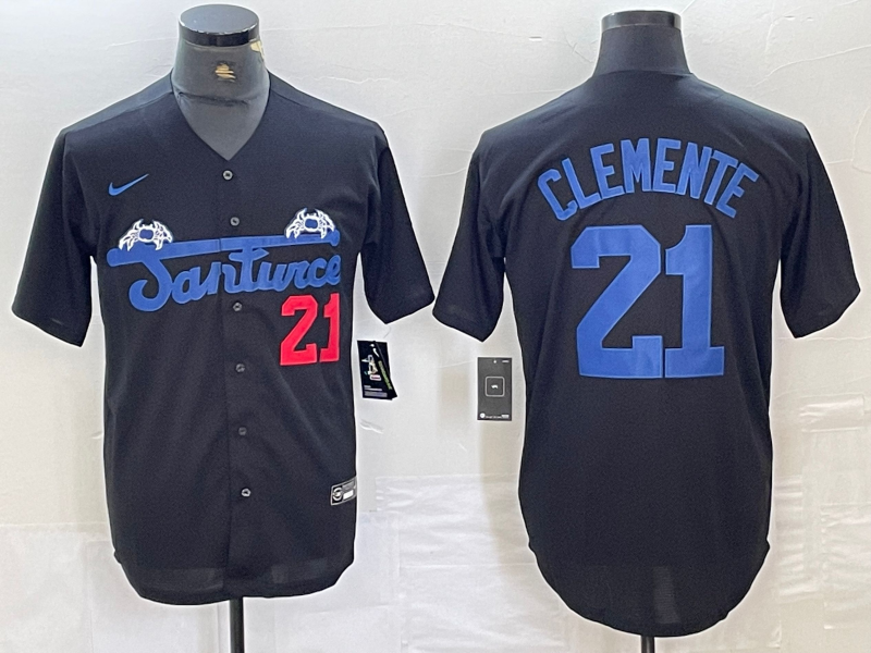 Men's Santurce Crabbers Roberto Clemente Black Puerto Rico Baseball Jersey baseball jersey product view 1