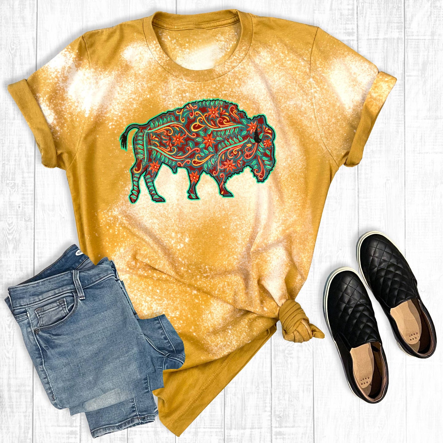 Distressed Floral Buffalo Unisex T-shirt, Sweatshirt, Hoodie, Long Sleeve Tee - T-Shirt, Sweatshirt, Hoodie