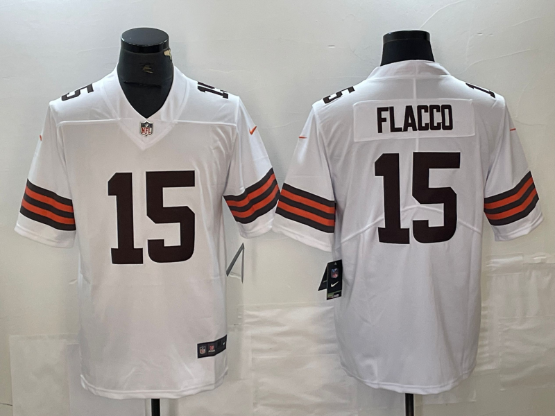 Men's Cleveland Browns Joe Flacco #15 White Game Player Jersey1 football jersey product view 1
